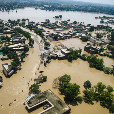 Photo of devastating flooding in Pakistan, affecting millions of people and the mass migration of displaced people